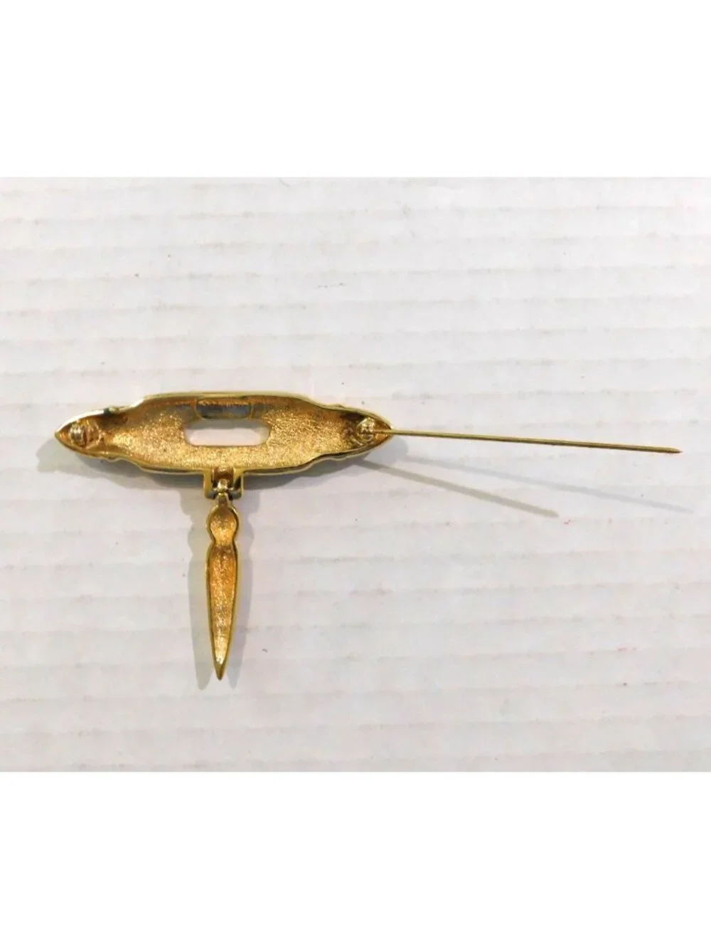 Premier Designs Vintage Signed Pin Gold Plated Black Enamel Hanging Charm Brooch